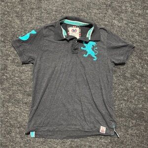 Cactus Charcoal Polo with Teal Lion Accent